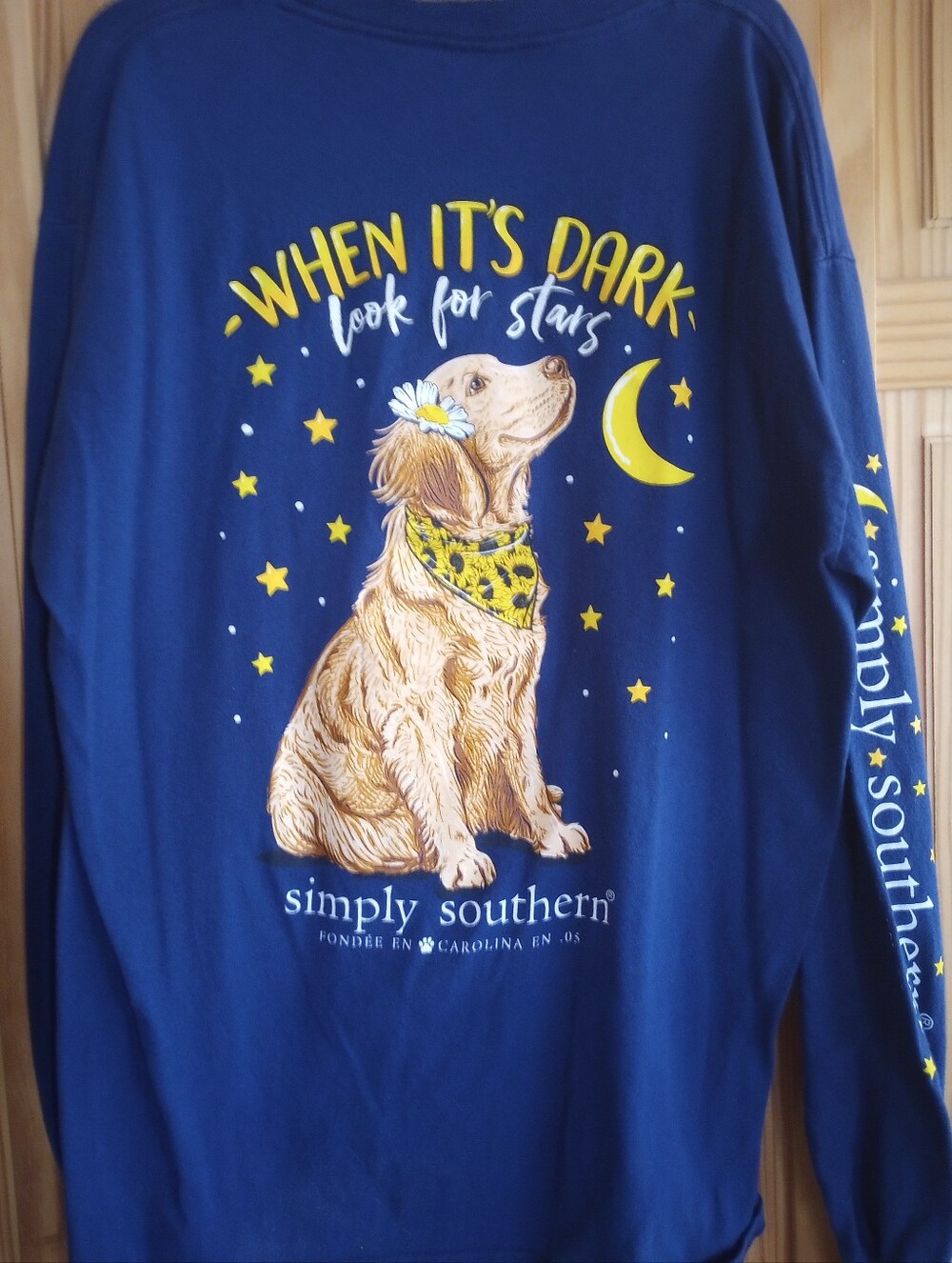 Simply Southern Royal Blue Dog Graphic Long Sleeve with Yellow Stars